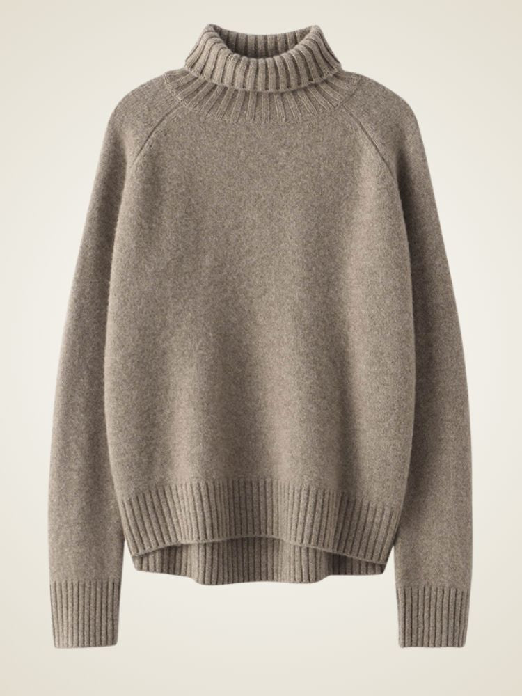 Melina - Taupe Ribbed Cashmere Turtleneck | The Cashmere Studio