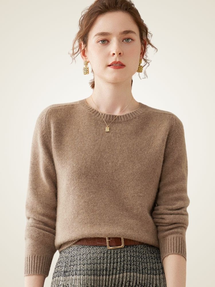 Valienne - Taupe Crewneck Cashmere Sweater | The Cashmere Studio