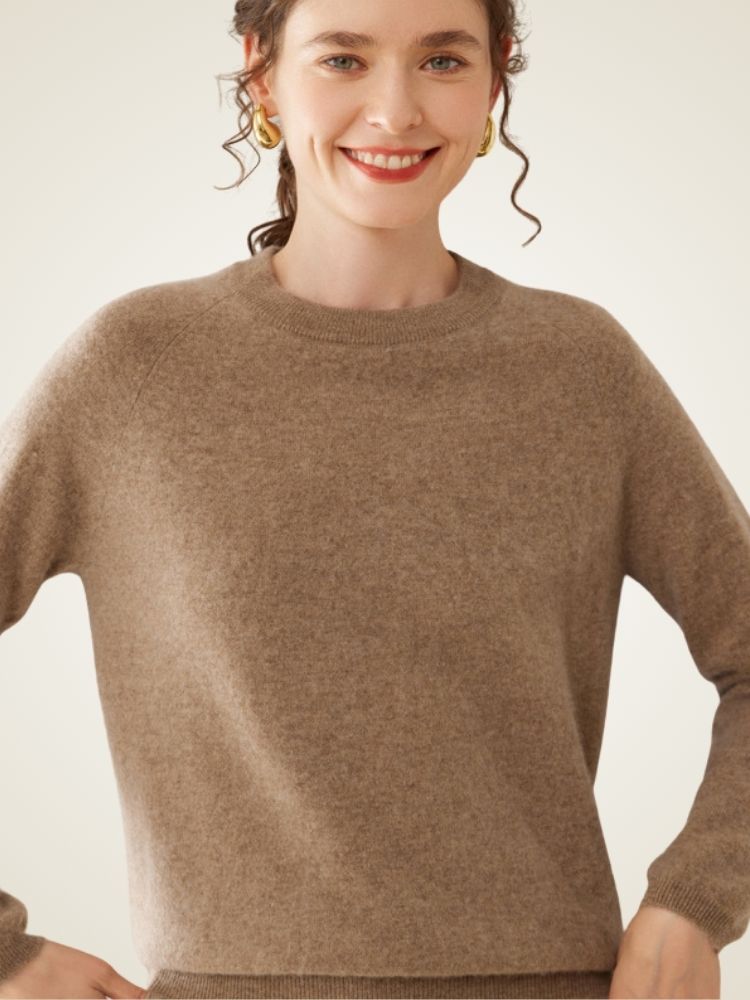 Galithia - Taupe Crew Neck Cashmere Sweater | The Cashmere Studio