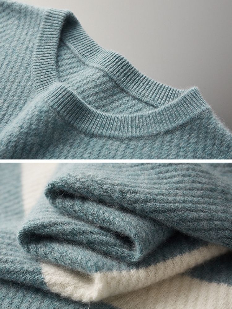 Lane - Teal Striped Cashmere Sweater | The Cashmere Studio