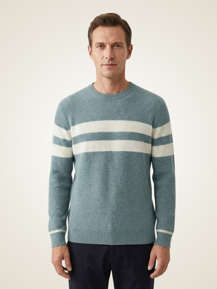 Lane - Teal Striped Cashmere Sweater | The Cashmere Studio