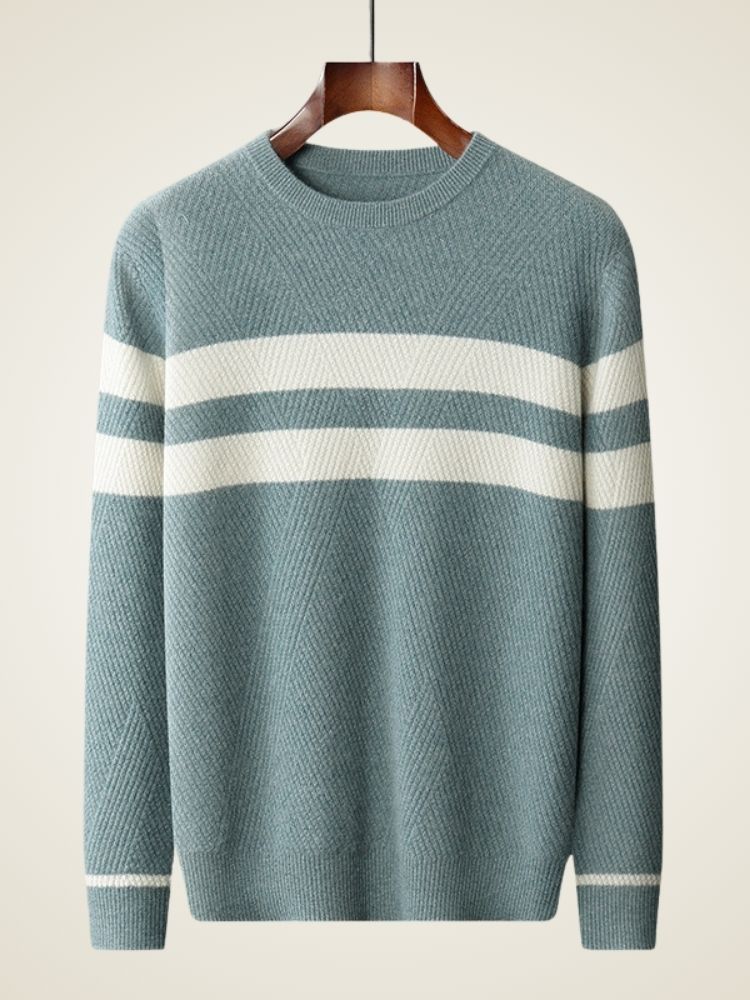 Lane - Teal Striped Cashmere Sweater | The Cashmere Studio