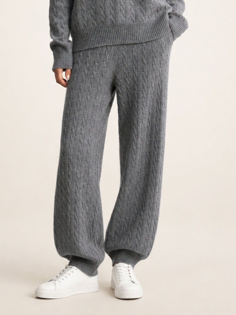 Terelith — Gray Cable-Knit Cashmere Tapered Pants | The Cashmere Studio