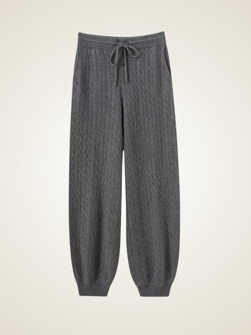 Terelith — Gray Cable-Knit Cashmere Tapered Pants | The Cashmere Studio