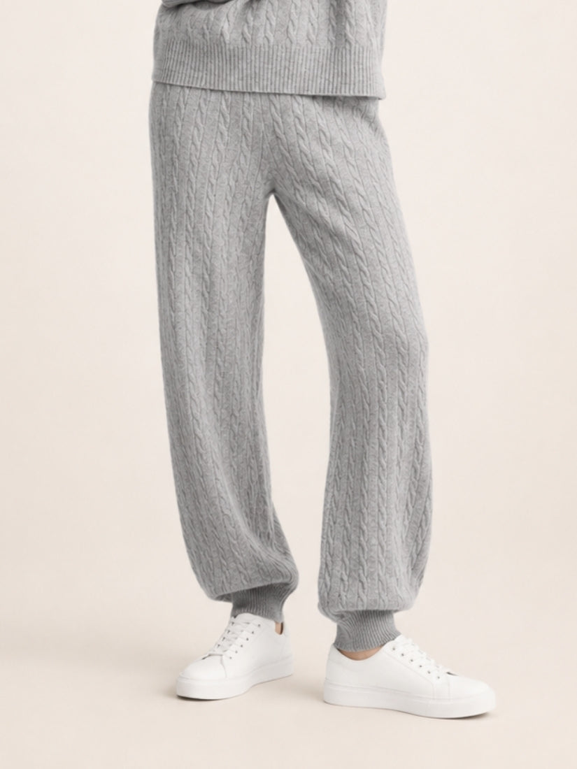 Terelith — Light Gray Cable-Knit Cashmere Tapered Pants | The Cashmere Studio