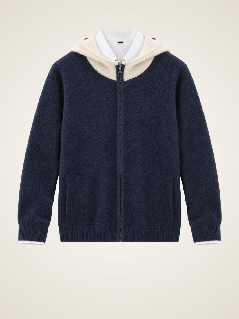 Thelian — Contrast-Hood Zip Cashmere Cardigan | The Cashmere Studio