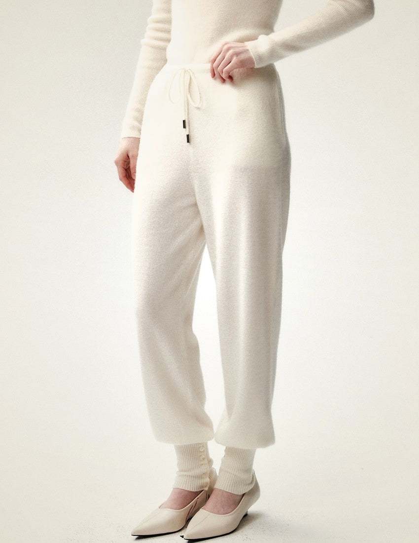 Venalith - Ivory Drawstring Cashmere Jogger Pants | The Cashmere Studio