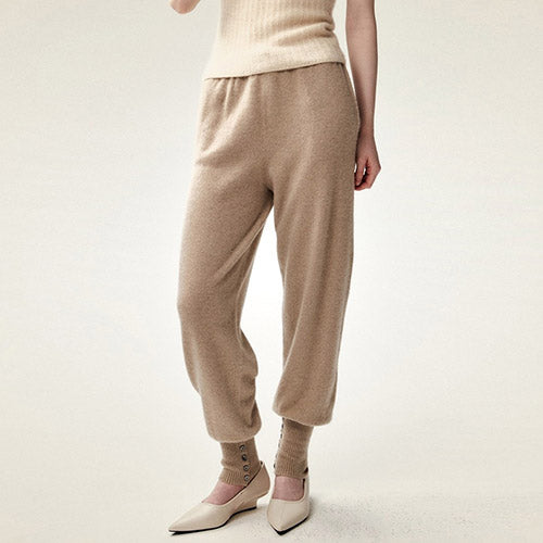 Venalith - Taupe Drawstring Cashmere Jogger Pants | The Cashmere Studio