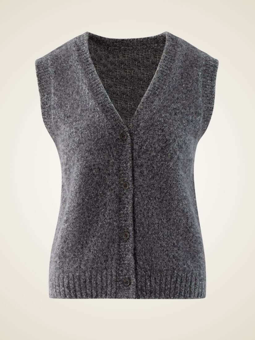 Venyra - Dark Gray V-Neck Cashmere Vest | The Cashmere Studio