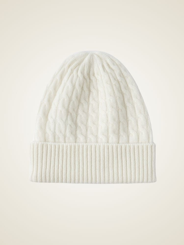 Kiah - White Cable-Knit Cashmere Hat | The Cashmere Studio