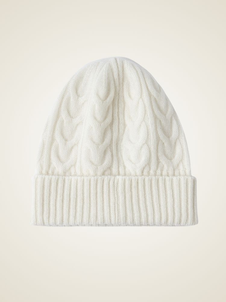 Rensa - White Cable-Knit Cashmere Beanie | The Cashmere Studio