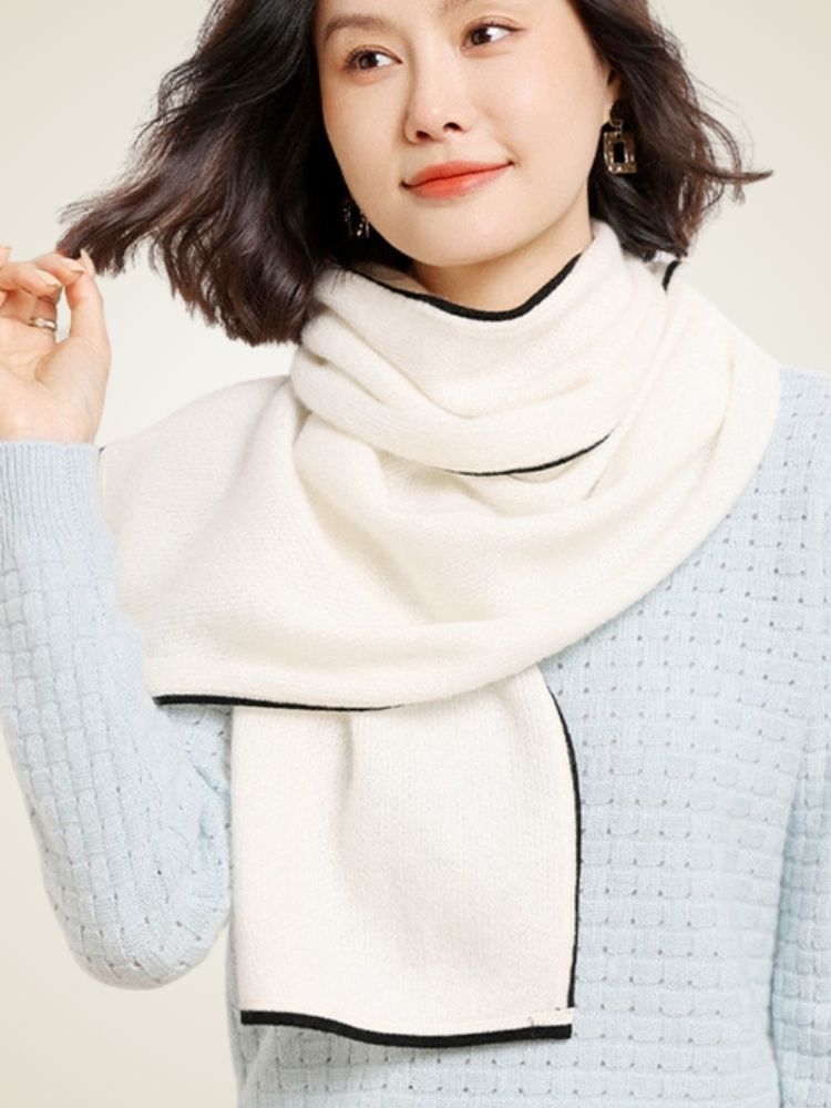 Valie - White Honeycomb Cashmere Scarf | The Cashmere Studio