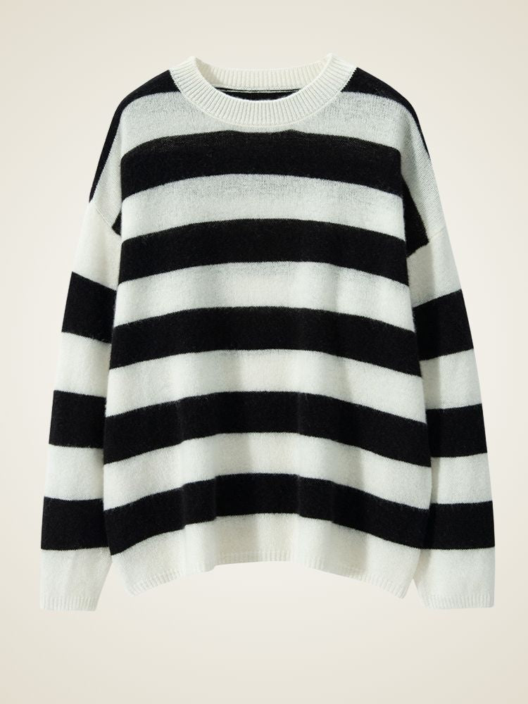 Olaria - White Striped Cashmere Crewneck | The Cashmere Studio