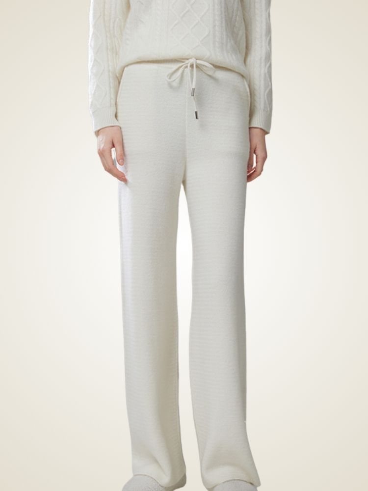 Alandra - White Chevron Cashmere Pants | The Cashmere Studio