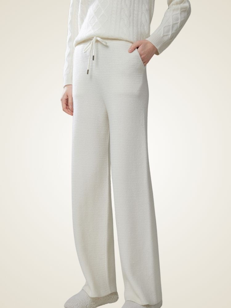 Alandra - White Chevron Cashmere Pants | The Cashmere Studio