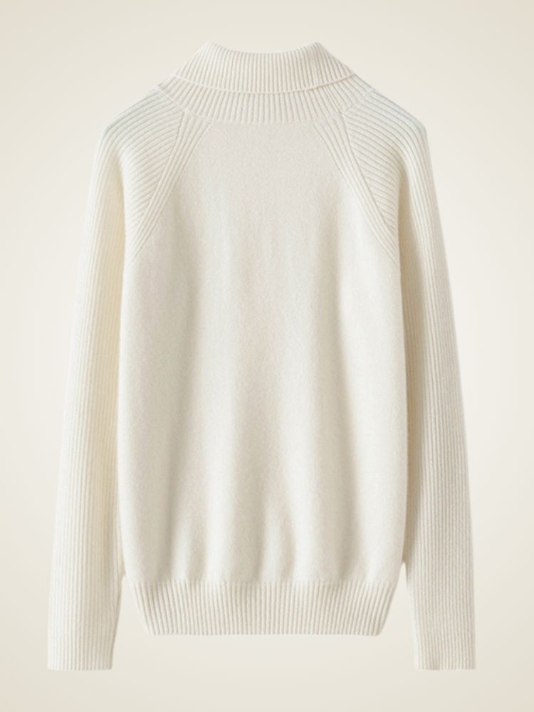 Keeley - Ivory Ribbed Cashmere Turtleneck | The Cashmere Studio