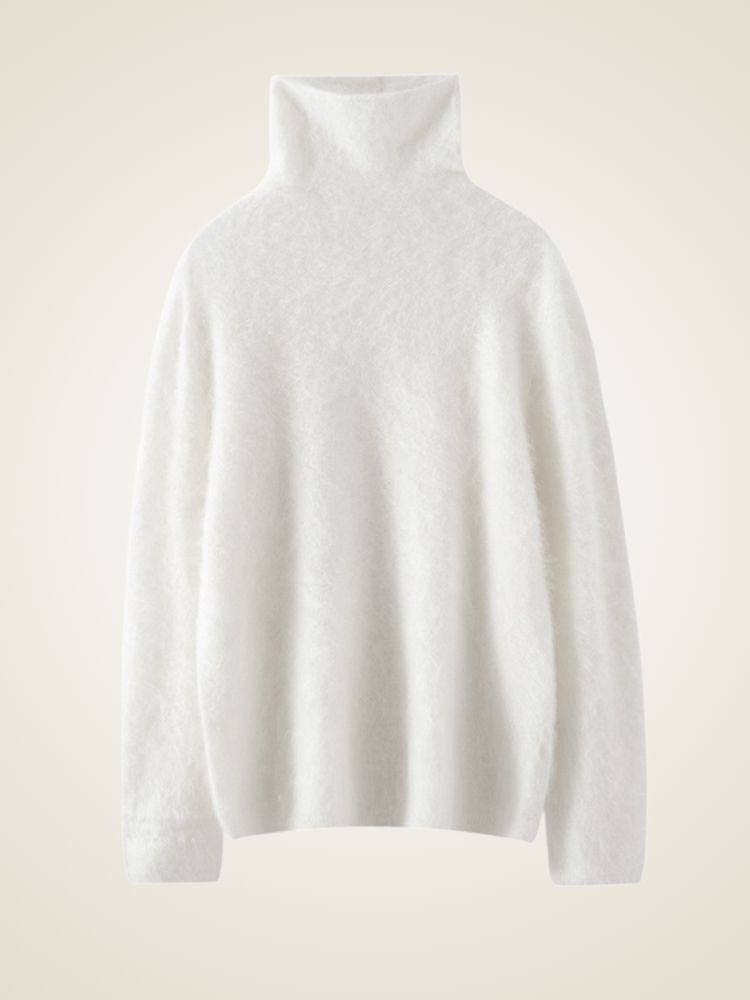 Lenora - White Brushed Cashmere Sweater | The Cashmere Studio