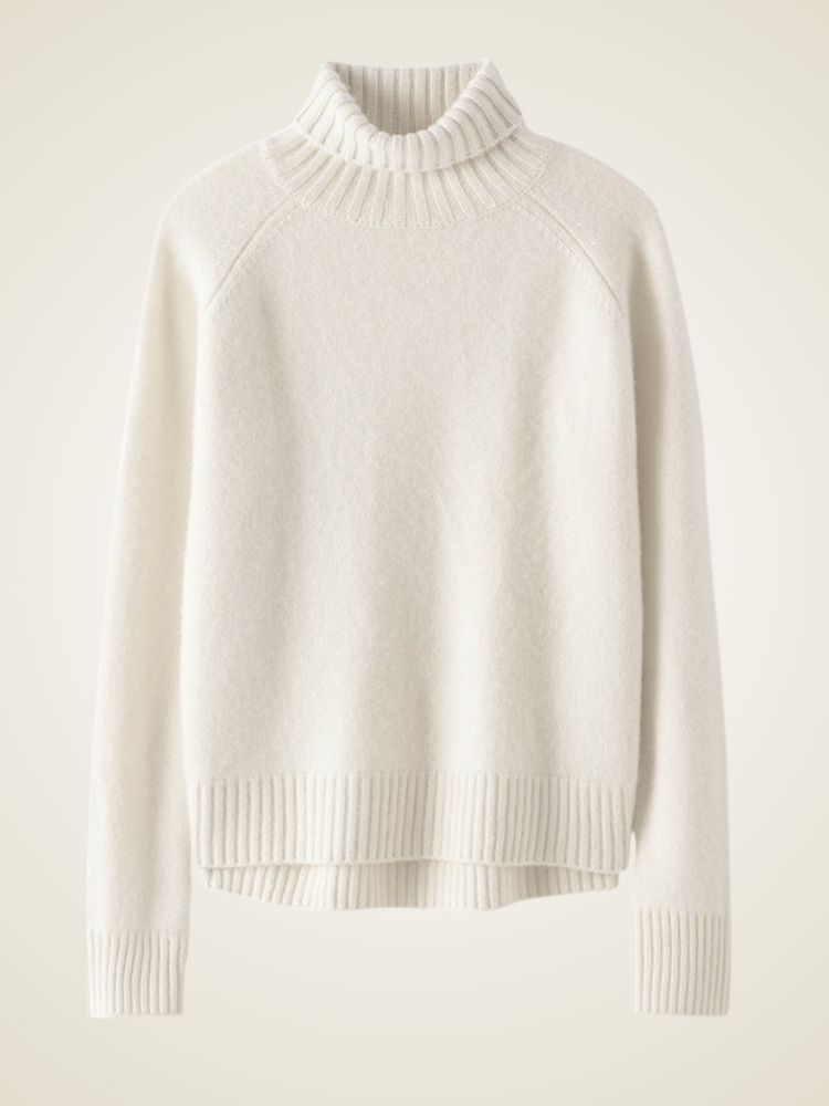 Melina - White Ribbed Cashmere Turtleneck | The Cashmere Studio
