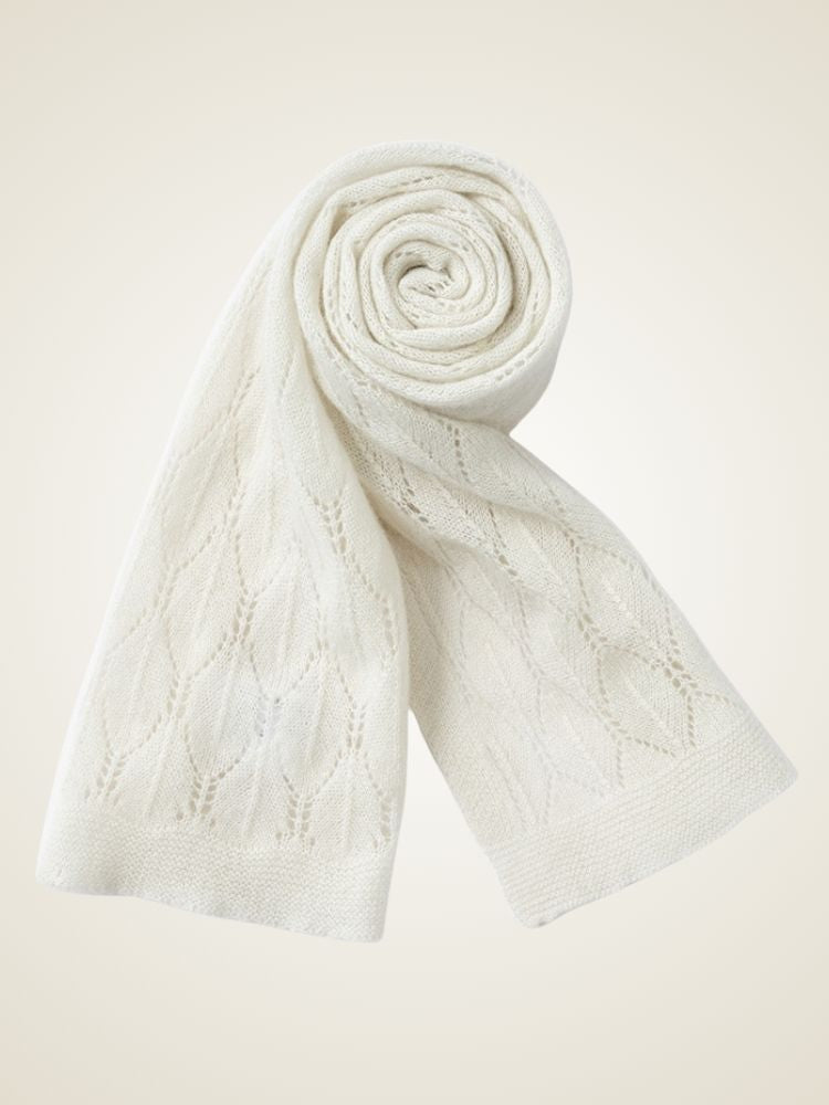 Alie - White Lace-Knit Cashmere Scarf | The Cashmere Studio