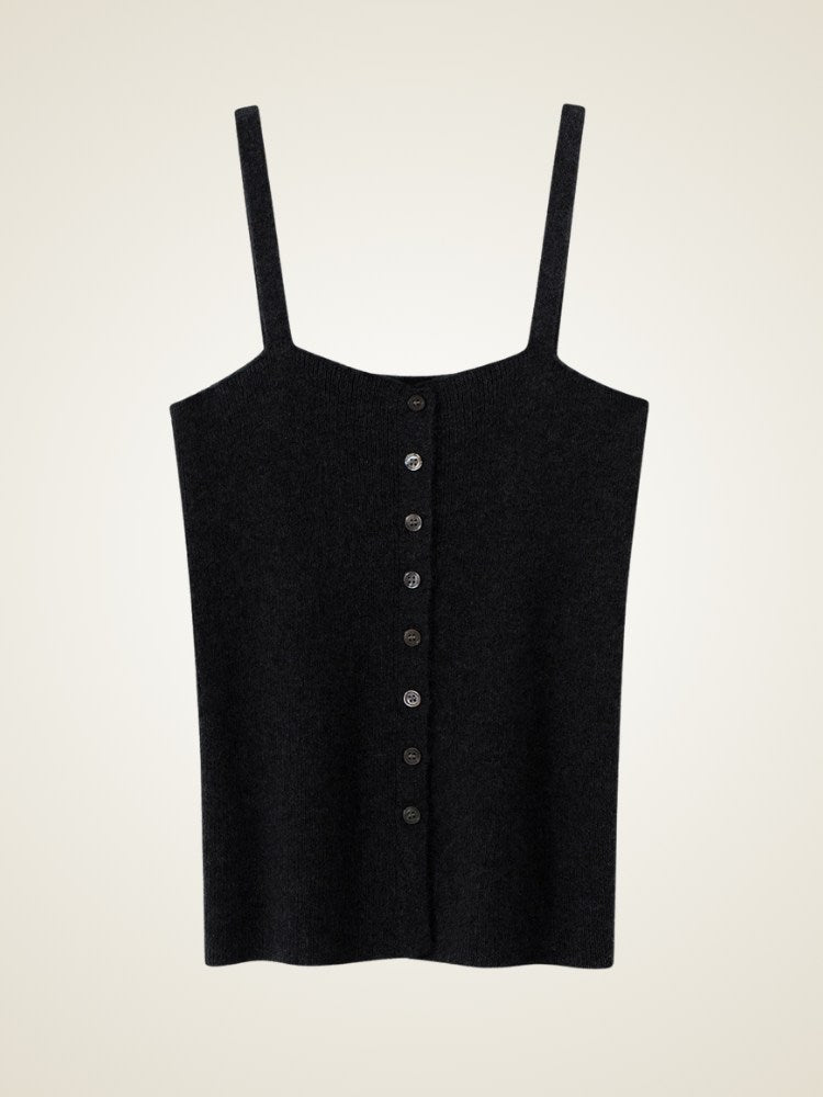 Malenya - Black Button-Front Cashmere Top | The Cashmere Studio