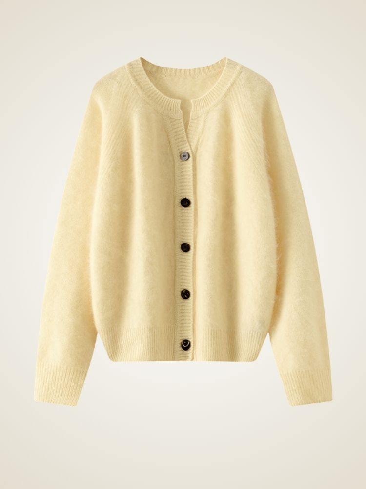 Galilee - Yellow Classic Brushed Cashmere Cardigan | The Cashmere Studio