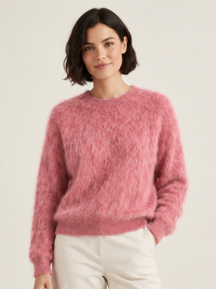Zelira — Pink Brushed Crewneck Cashmere Sweater | The Cashmere Studio