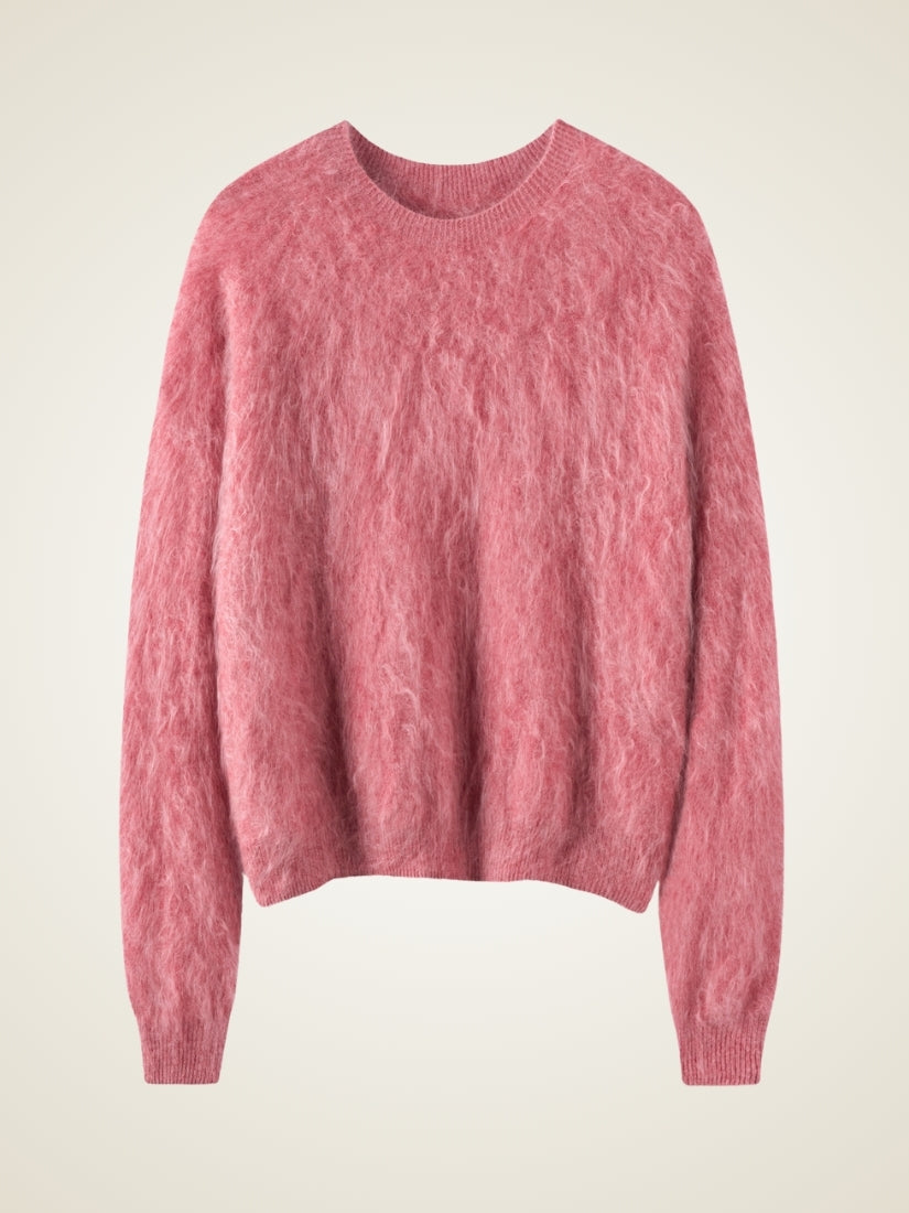 Zelira — Pink Brushed Crewneck Cashmere Sweater | The Cashmere Studio