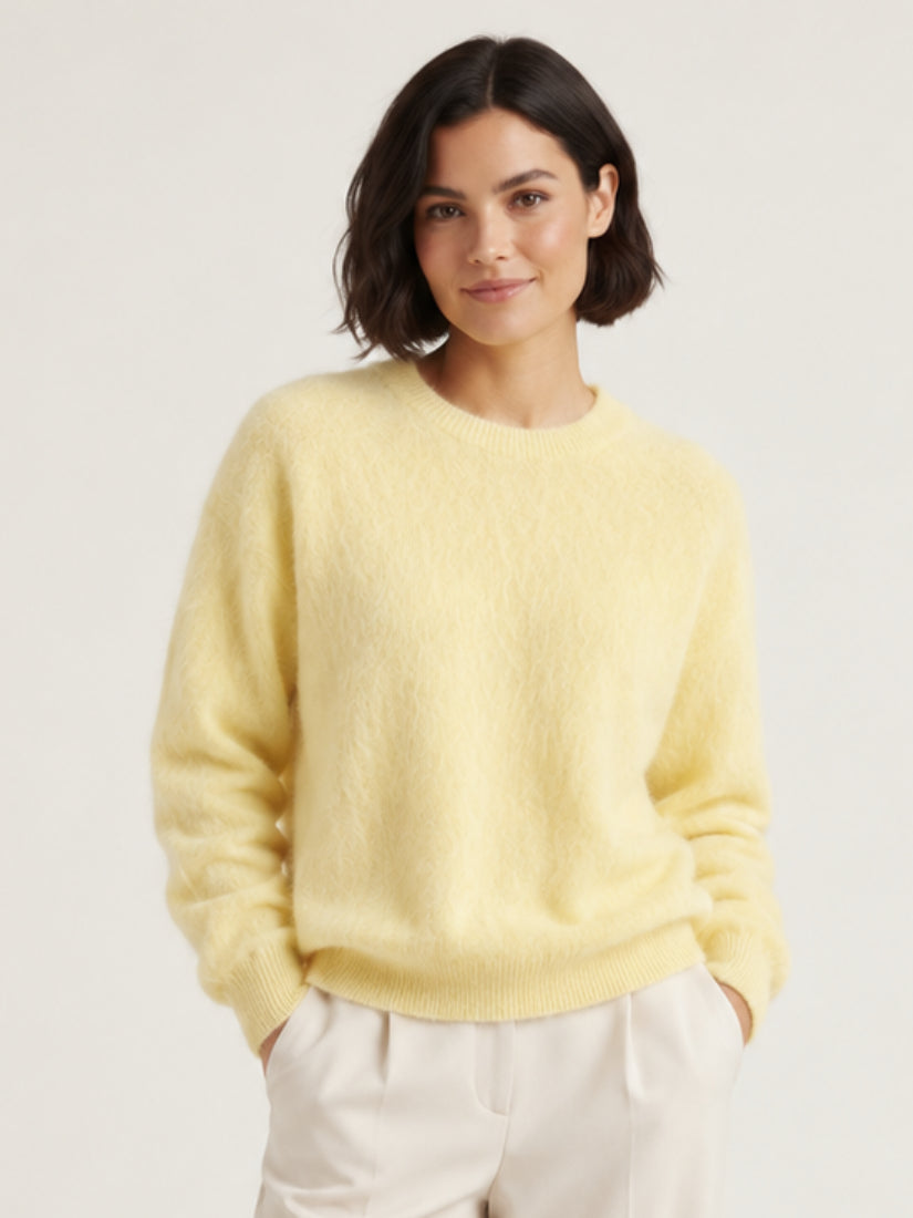 Zelira — Light Yellow Brushed Crewneck Cashmere Sweater | The Cashmere Studio
