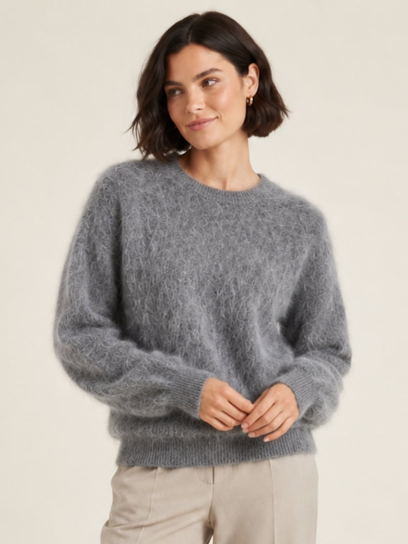 Zelira — Gray Brushed Crewneck Cashmere Sweater | The Cashmere Studio