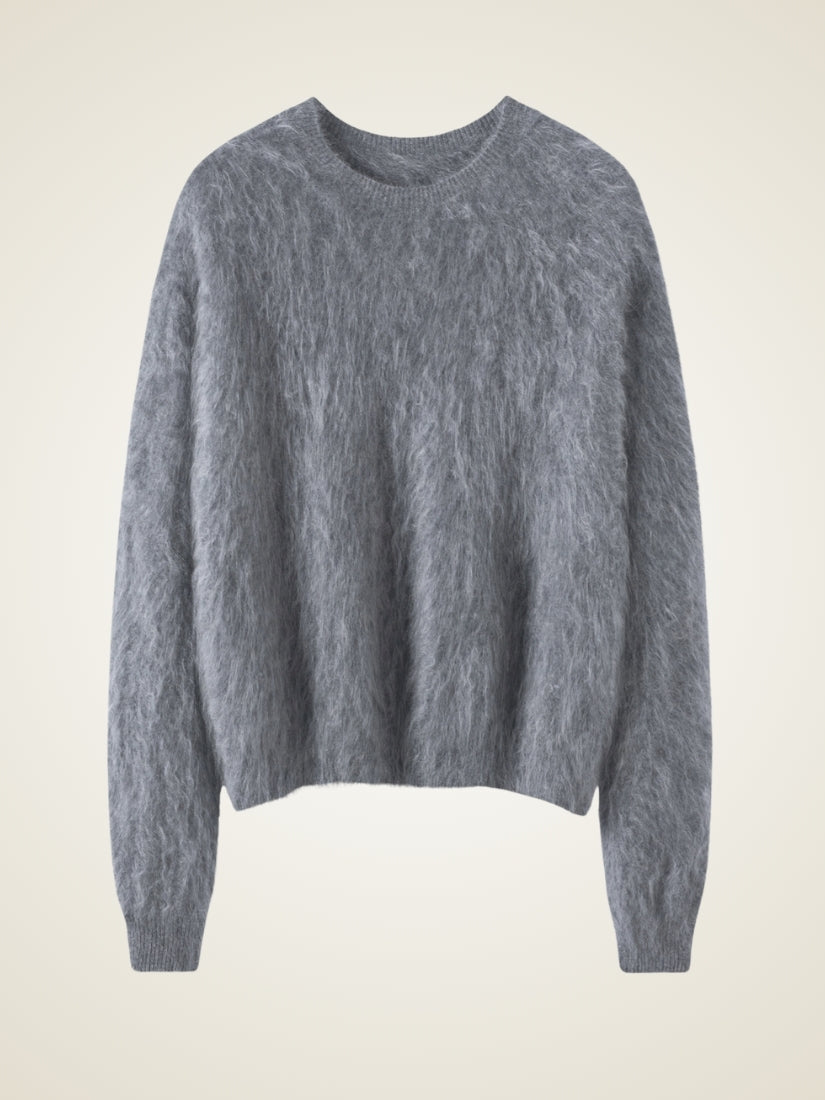 Zelira — Gray Brushed Crewneck Cashmere Sweater | The Cashmere Studio