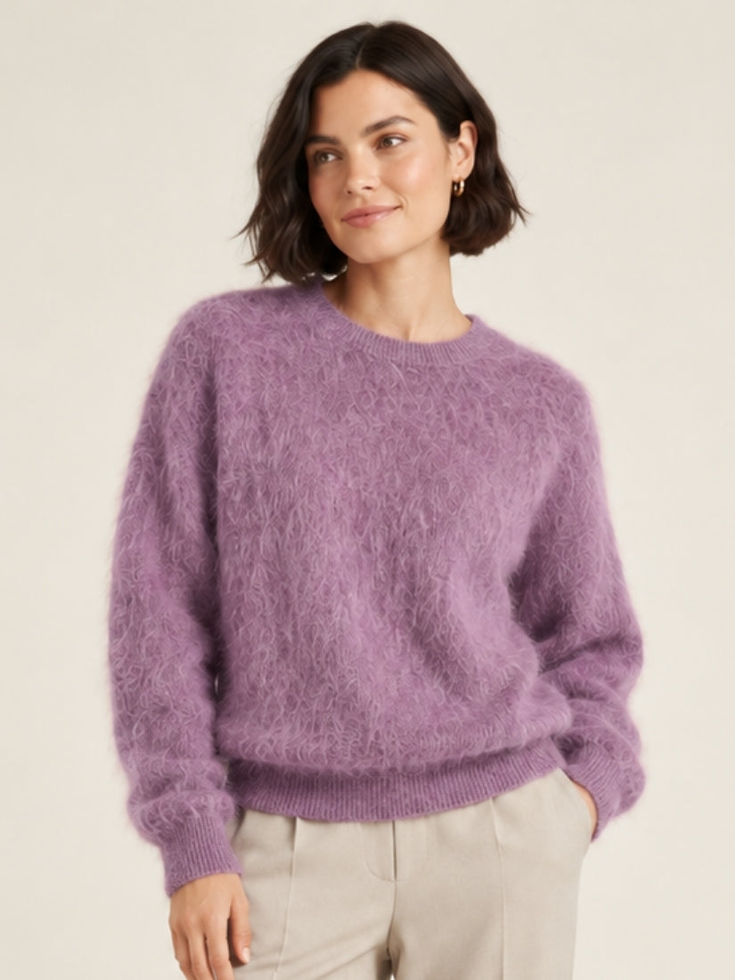 Zelira — Lavender Brushed Crewneck Cashmere Sweater | The Cashmere Studio