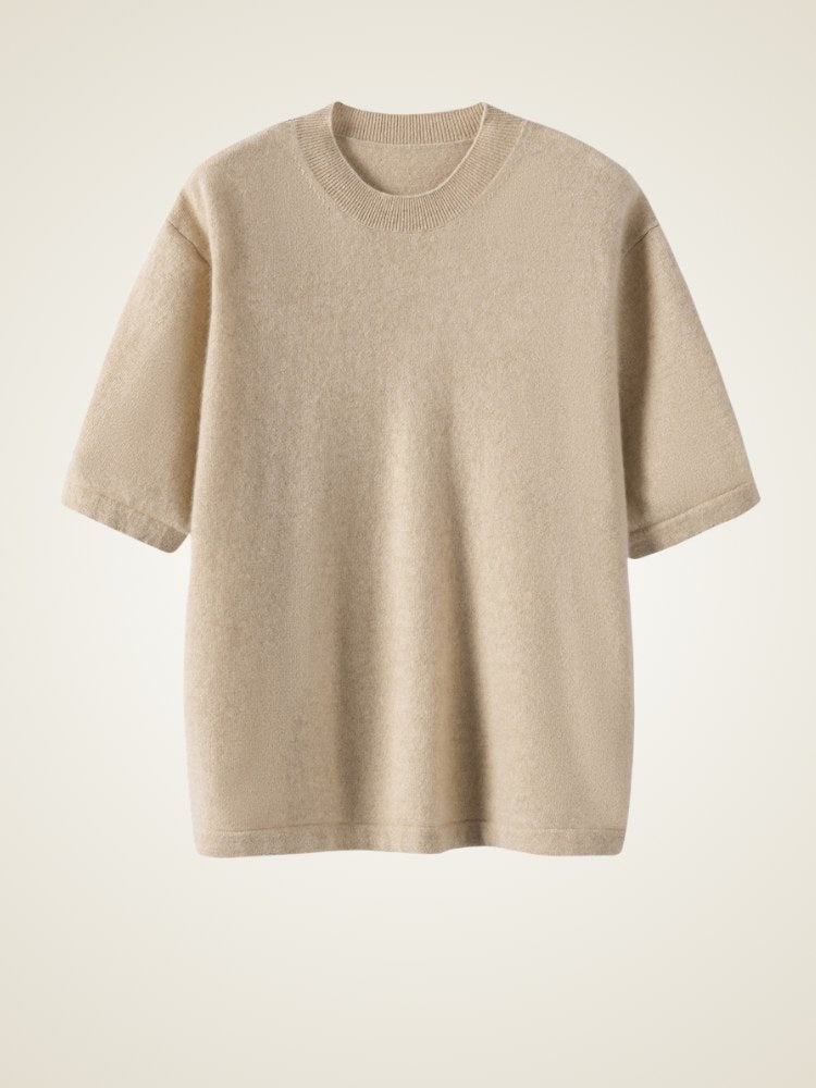 Zoraya - Beige Short Sleeve Cashmere Sweater | The Cashmere Studio