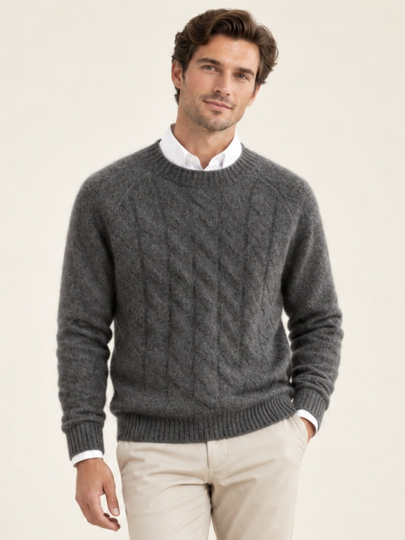 Odrien — Dark Gray Cable-Knit Crewneck Cashmere Sweater | The Cashmere Studio