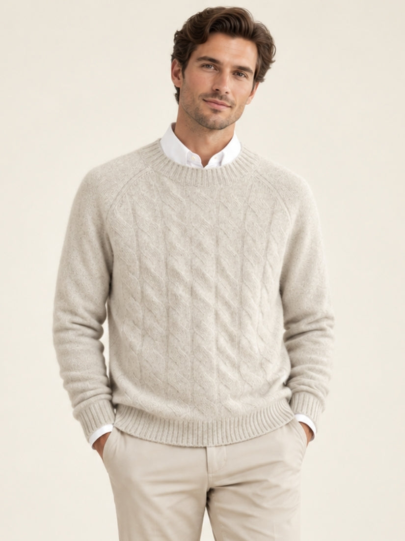 Odrien — Light Gray Cable-Knit Crewneck Cashmere Sweater | The Cashmere Studio