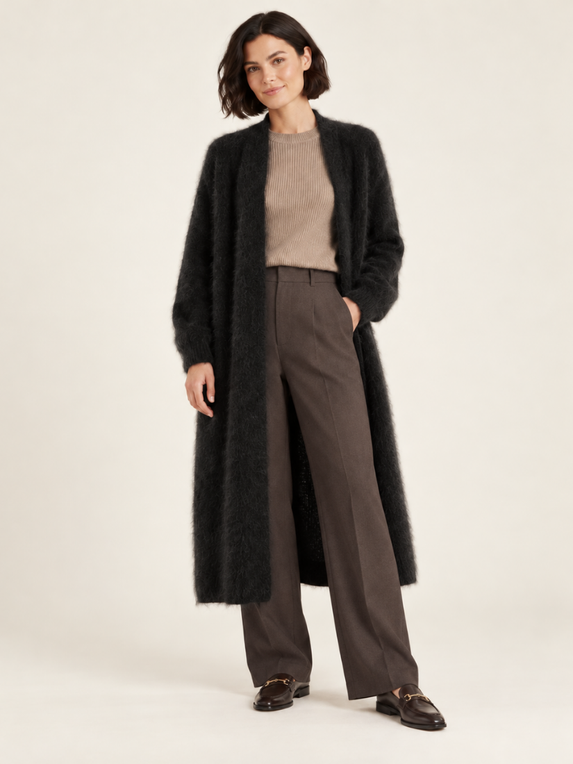 Saralyth — Black Open-Front Cashmere Maxi Cardigan | The Cashmere Studio
