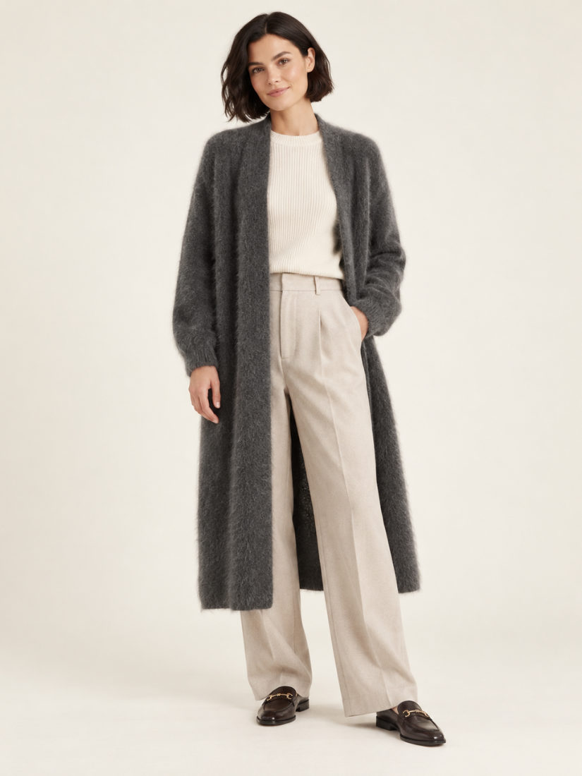 Saralyth — Gray Open-Front Cashmere Maxi Cardigan | The Cashmere Studio