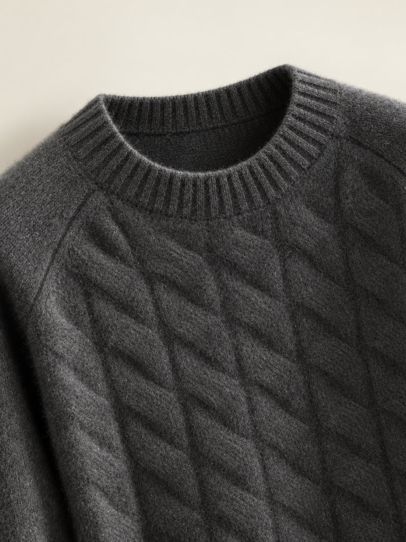 Odrien — Dark Gray Cable-Knit Crewneck Cashmere Sweater | The Cashmere Studio