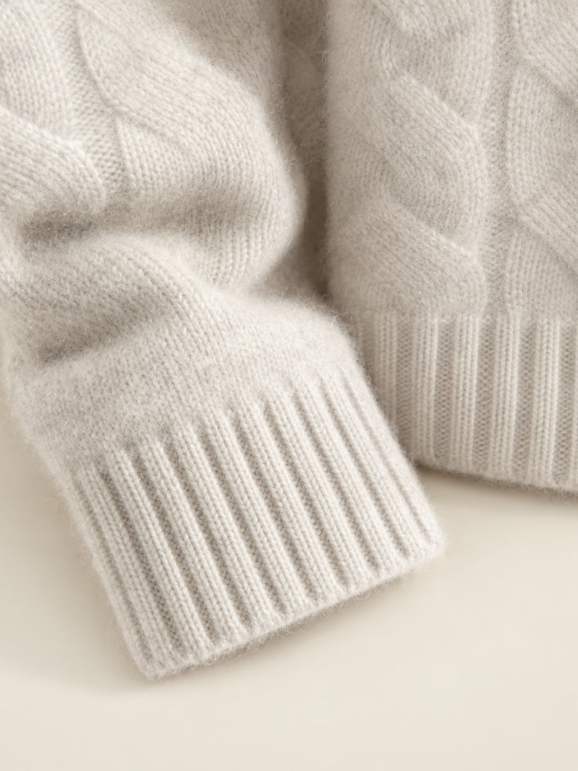 Odrien — Light Gray Cable-Knit Crewneck Cashmere Sweater | The Cashmere Studio