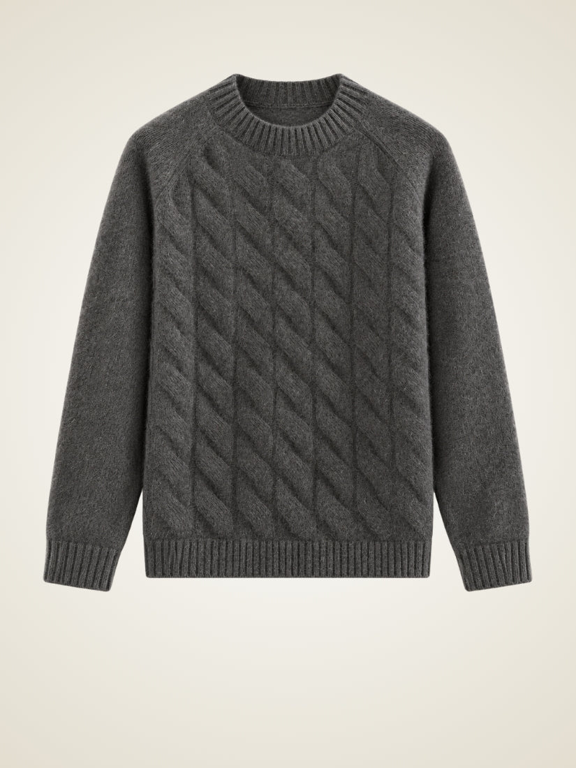 Odrien — Dark Gray Cable-Knit Crewneck Cashmere Sweater | The Cashmere Studio