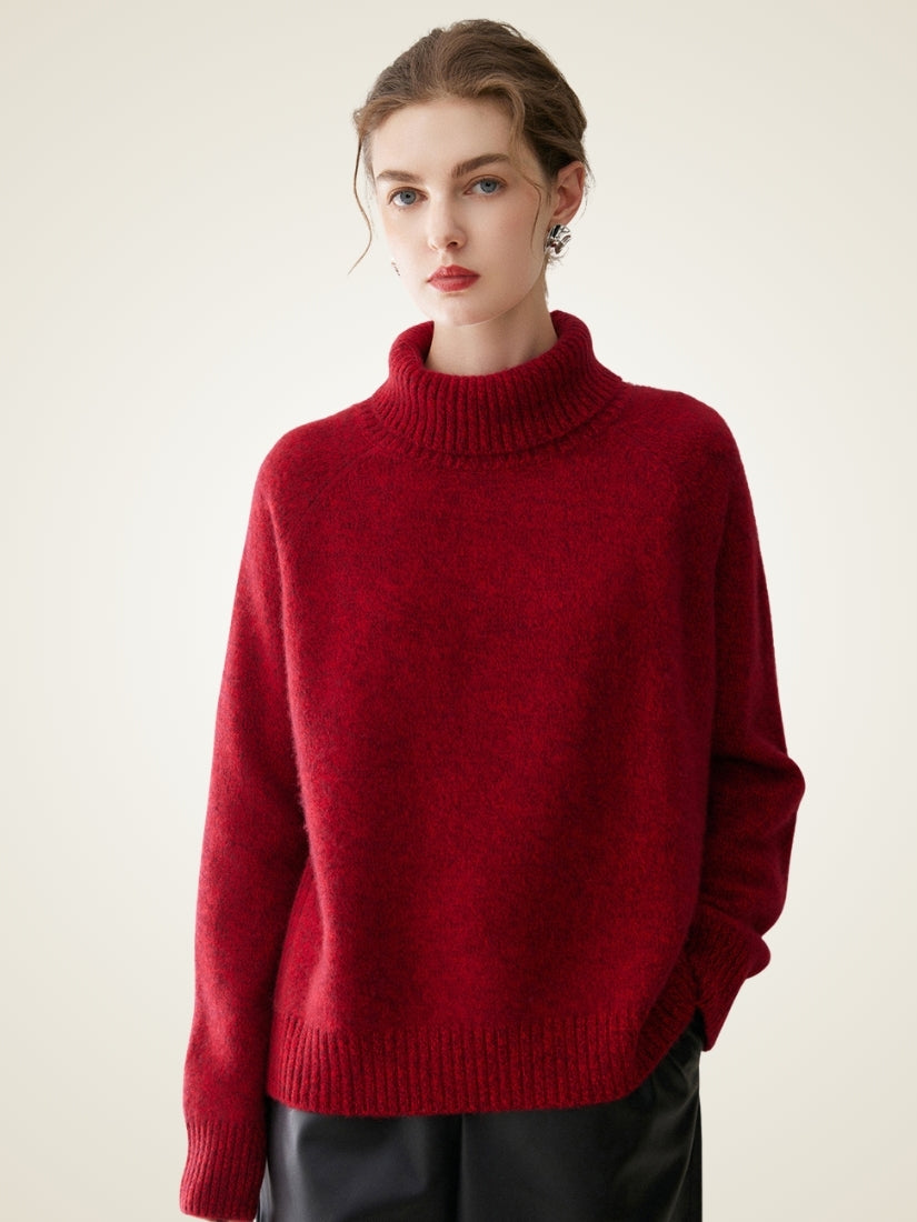 Kiersten — Red Oversized Turtleneck Cashmere Sweater | The Cashmere Studio