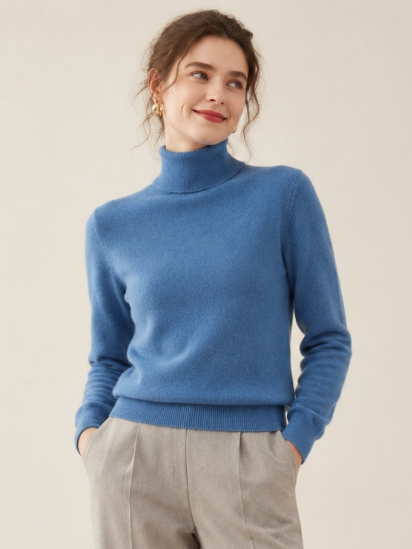 Oriessa — Blue Turtleneck Cashmere Sweater | The Cashmere Studio