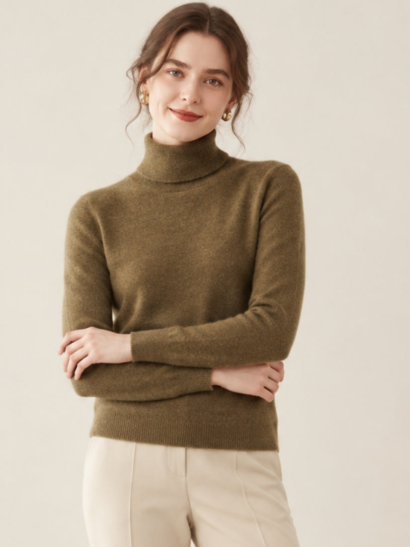 Oriessa — Khaki Turtleneck Cashmere Sweater | The Cashmere Studio