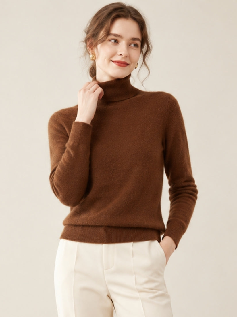 Oriessa — Dark Brown Turtleneck Cashmere Sweater | The Cashmere Studio
