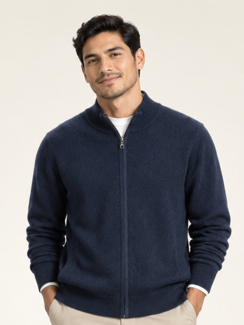 Caleb — Navy Zip-Up Cashmere Cardigan | The Cashmere Studio
