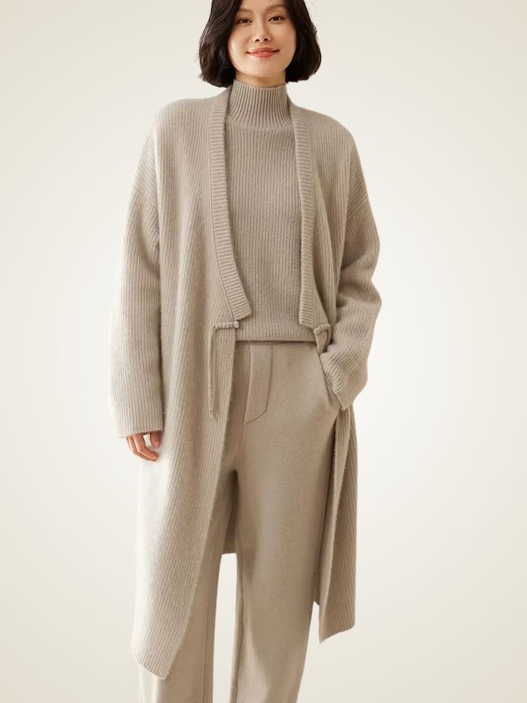 Julia - Light Gray Long Cashmere Cardigan | The Cashmere Studio