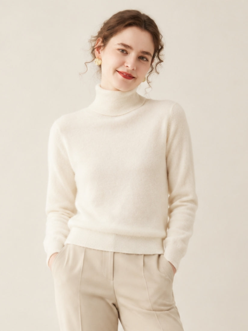 Oriessa — Ivory Turtleneck Cashmere Sweater | The Cashmere Studio