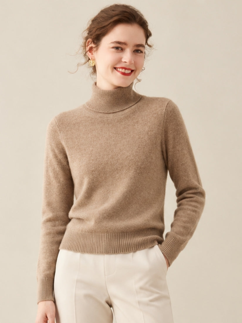 Oriessa — Taupe Turtleneck Cashmere Sweater | The Cashmere Studio