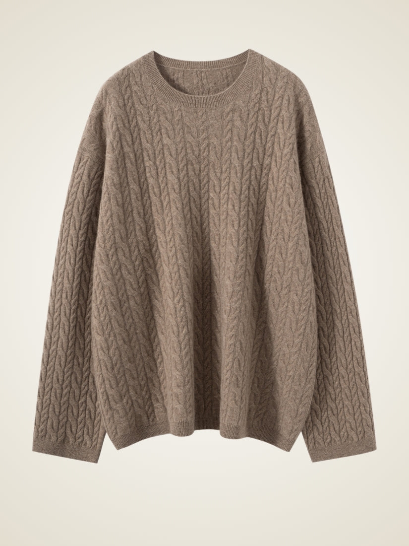 Amirelle — Taupe Cable-Knit Cashmere Sweater | The Cashmere Studio