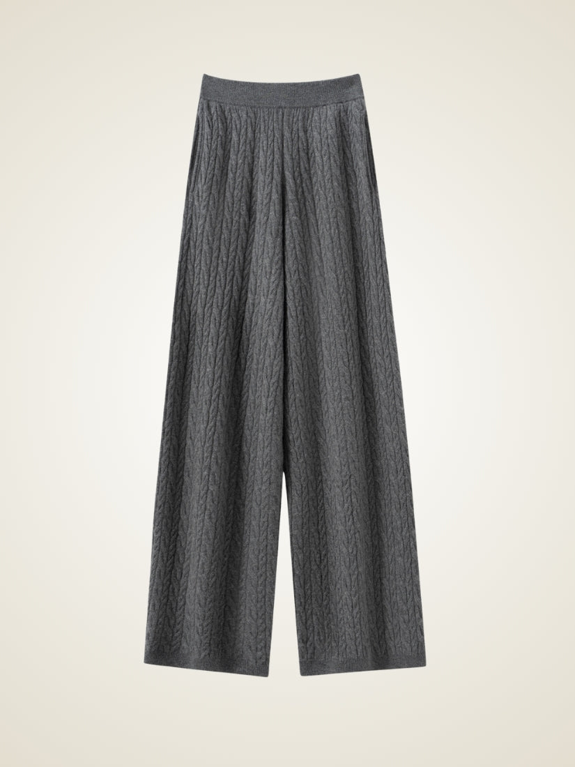 Amirelle — Gray Wide-Leg Cashmere Pants | The Cashmere Studio