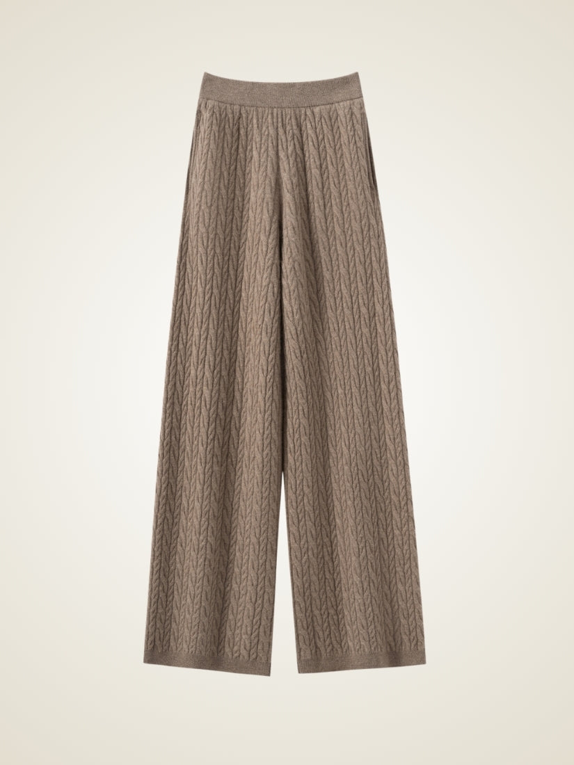Amirelle — Taupe Wide-Leg Cashmere Pants | The Cashmere Studio